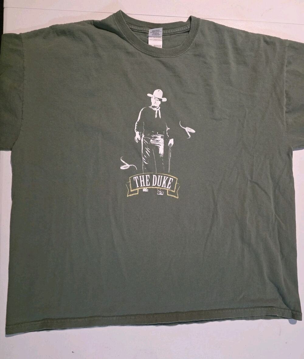 Vtg John Wayne The Duke T Shirt Mens 2XL Green Western Cowboy Movie Tee